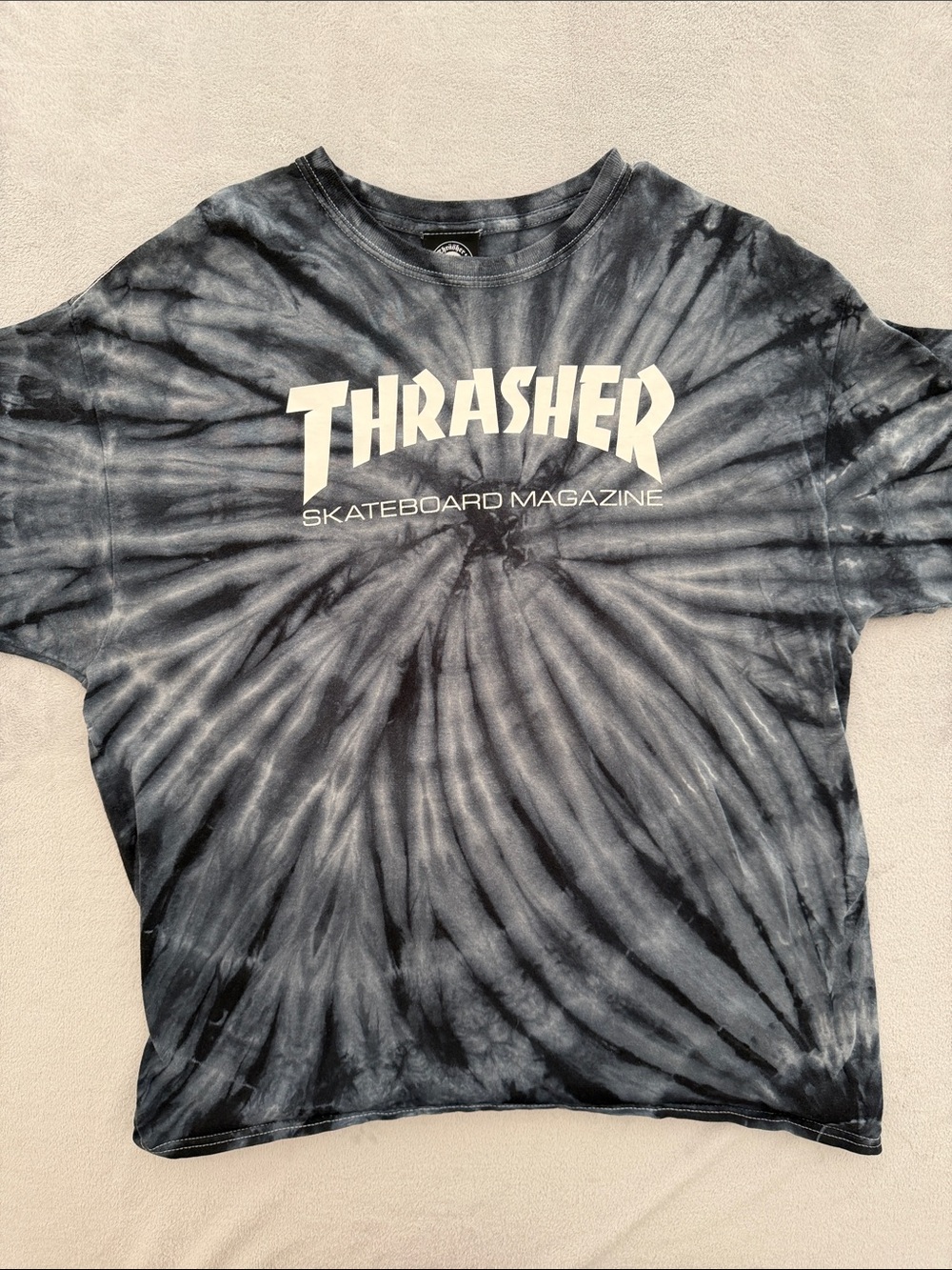 Thrasher Black and Gray Spiral Tie-Dye Tee